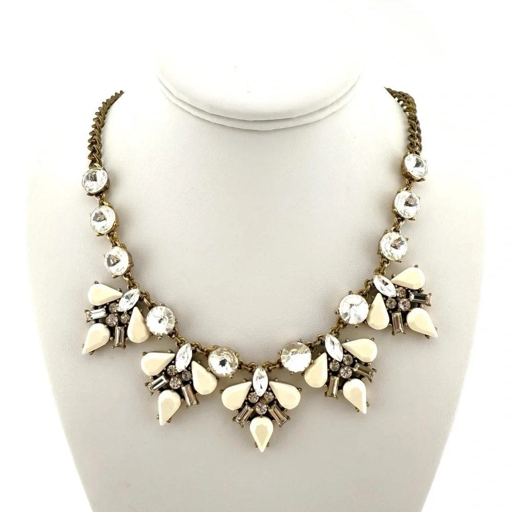 J. Crew White and Gold Floral Necklace